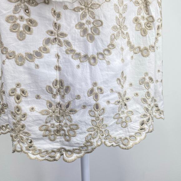 FEATHER BONE Anthropologie Medina White Eyelet Scalloped Blouse Boho Wmns Sz 12 - Picture 7 of 12